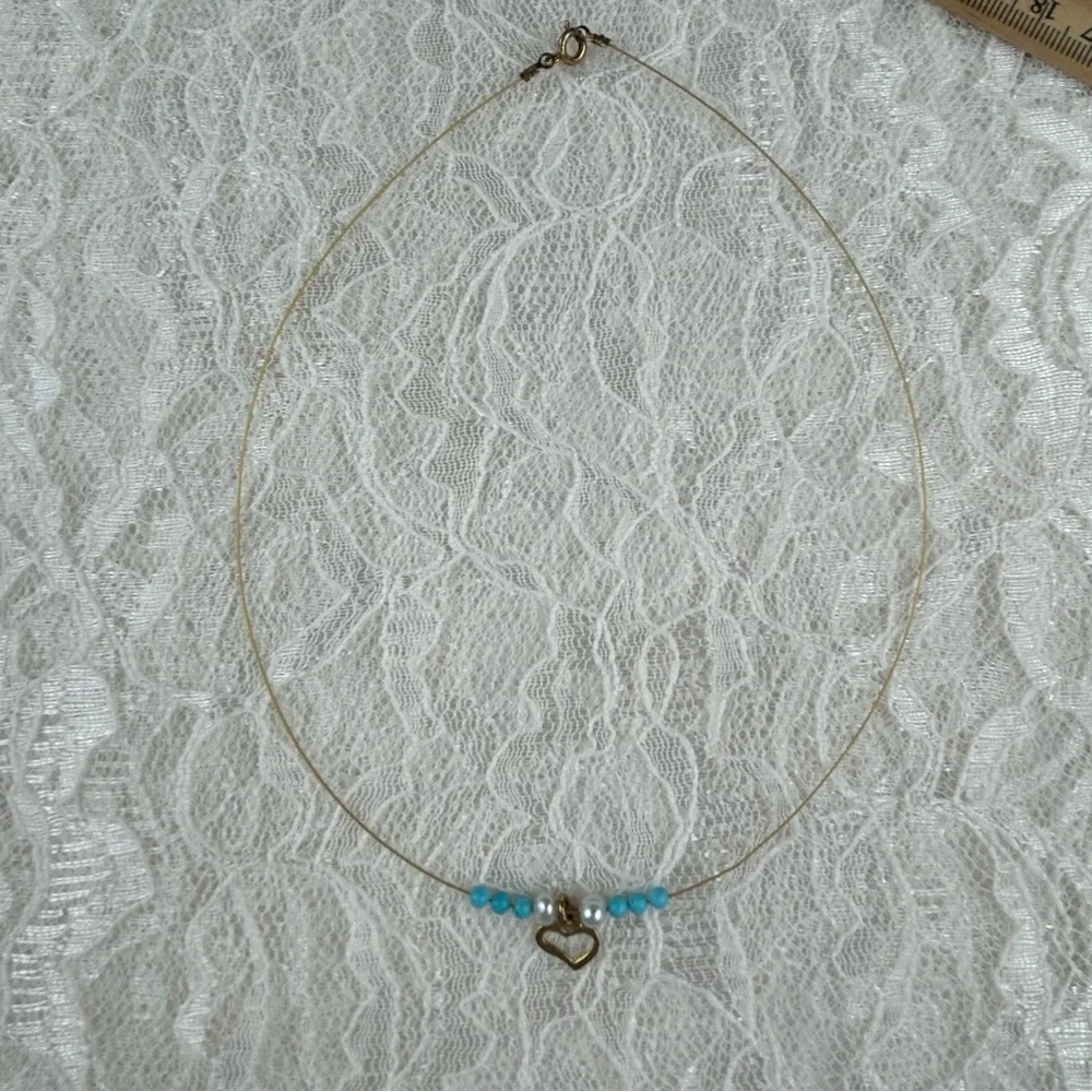Gold Plated 925 Sterling Silver Heart Necklace w Genuine Turquoise Beads Pearls - Picture 6 of 13